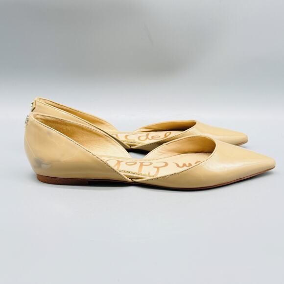 Sam Edelman Shoes Womens 6 Beige Patent Leather D'Orsay Pointed Toe Flats Cutout - Picture 1 of 13